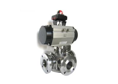 China 3 Way Industrial Stainless steel flanged Ball Valves with Pneumatic operation for sale