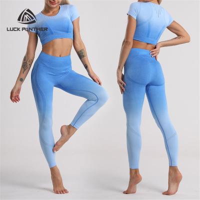 China 2021 New Breathable Seamless Crop Top High Waist Yoga Seamless Leggings Pants Seamless Top Fitness Crop Panties Set for sale