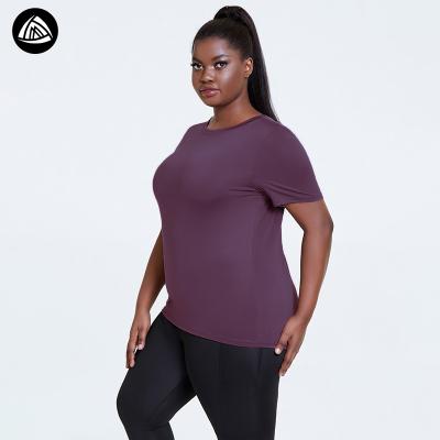 China Wholesale Stock Anti-Static RTS Plus Size Women Fitness Wear Clothing Plus Size Summer Shorts Sleeves Crewneck Top for sale