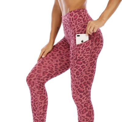 China Antibacterial Sublimation Women Leopard High Waist Fitness Yoga Leggings Pants With Pocket for sale