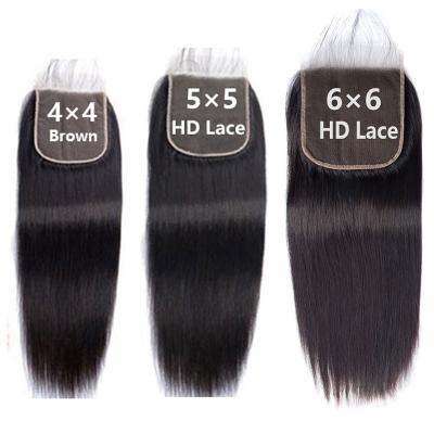 China 4x4 5x5 6x6 Brazilian Hair Lace Closure Soft Thick Smooth Straight Brazilian Virgin Hair Cuticle Aligned Hair Preplucked Closure for sale