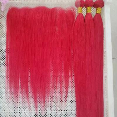 China Soft Smooth Thick Red Bundles With Closure Colored Straight Bundles With Closure Pre Plucked Brazilian Hair Weave Bundles With Closure for sale