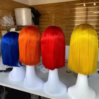 China Pink Red Short Thick Soft Soft Bob Color Wigs Yellow Bob Lace Front Wig 99J Burgundy Wigs 180% Density for sale