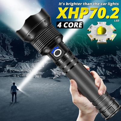 China LED Flashlights USB Rechargeable Outdoor Waterproof Tactical Torch Powerful XHP70 Zoom Camping Hiking Flashlight for sale