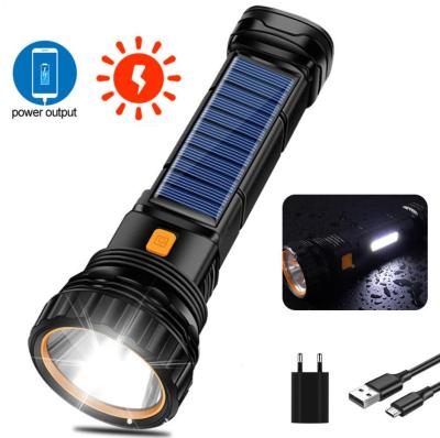 China Multifunctional Led Flashlight Lanterna Outdoor Long Range Outdoor Camping Rise Solar Led Rise Walking Bank Led Solar Flashlight for sale