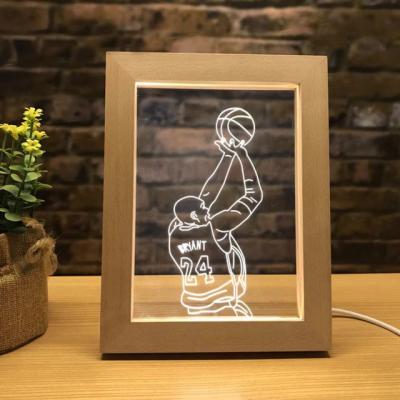 China Photo LED Night Light Wooden Frame Novelty Contemporary Fantasy Lighting 3D Illusion Abstract Bedside Lamp for sale