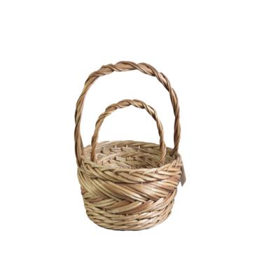 China China Round Gift Basket Storage Wicker Basket With Handle Natural Wicker Weaving Folk Crafts Set Of 2 for sale