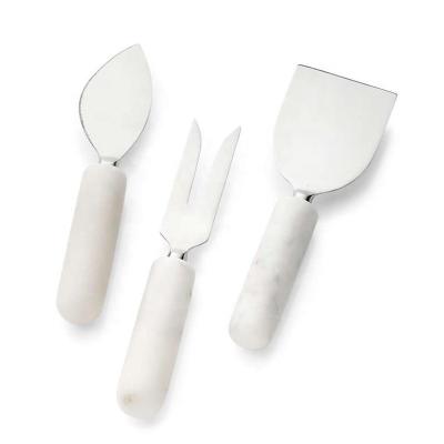 China Sustainable Set of 3 Handle Cheese Marble Knives Pointed Knife with White Marble Handles Buffets Utensils for sale