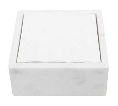 China Minimalist handcrafted napkin holder white marble tray for kitchen and dining table for sale