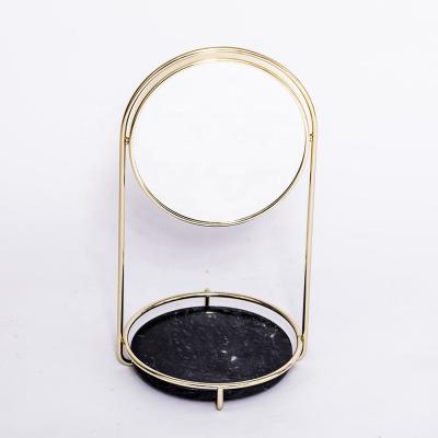 China Double Sided Magnifying Dresser Table 360 ​​Degree Makeup Mirror With Marble Base Round Tray for sale