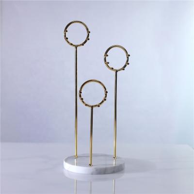 China Wholesale Modern Eco-friendly Three Round Shape Metal Jewelry Display Rack With Marble Base Stand Home Decor for sale