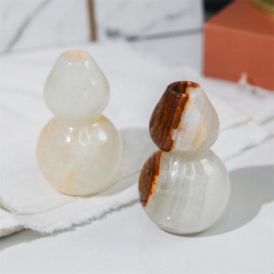 China Eco-friendly Unique Design Jade Onyx Stone Gourd Small Size Shape Ornament Craft Office Living Room TV Cabinet for sale