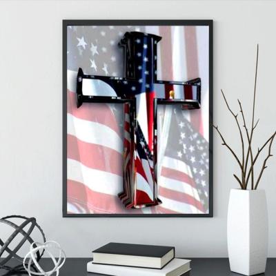 China Full Circle 5D Diamond Painting Cross American Flag DIY Modern Home Decoration Diamond Embroidery for sale