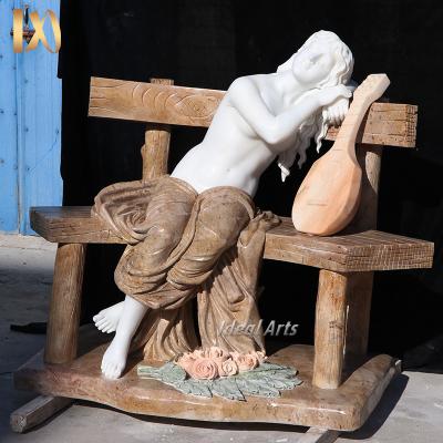 China Wholesale Modern Garden Decorative Outdoor Marble Naked Woman Statue Stone Sitting Marble Sculpture for sale