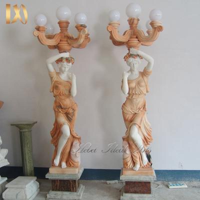 China Modern High Quality Life Sized Beauty Lady Garden Stone Marble Lamps Statue Light Sculptures for sale