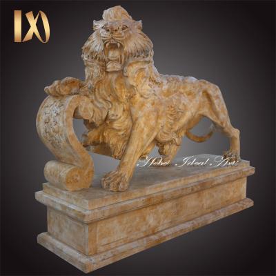 China Classic Dedig Natural Beige Lion Marble Statues For Sale for sale