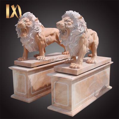 China European Classic Outdoor Garden Decor Life Size Dedign Lions Marble Large Stone Lion Carving Sculpture for sale