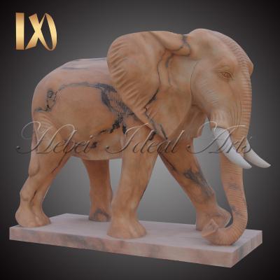 China Classic dedign Garden Life Size Red Marble Animal Stone Sunset African Giant Elephant Statue Sculpture Life Size for sale