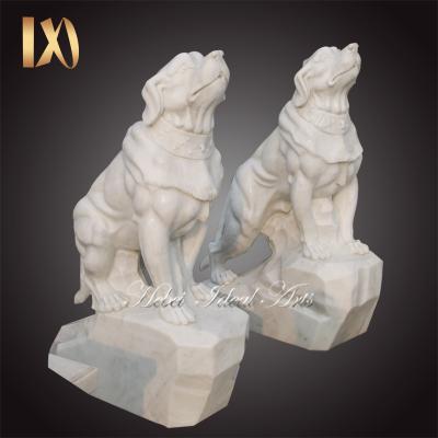 China Modern Hot Selling Dog Sitting Statues In Handmade Animal Sculpture White Marble Dog For Sale for sale