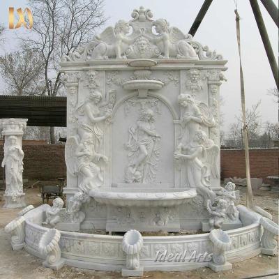 China Modern Marble Classic Carved Outdoor Wall Water Fountain Statue Garden Water Fountain Waterfalls With Girl Statue for sale