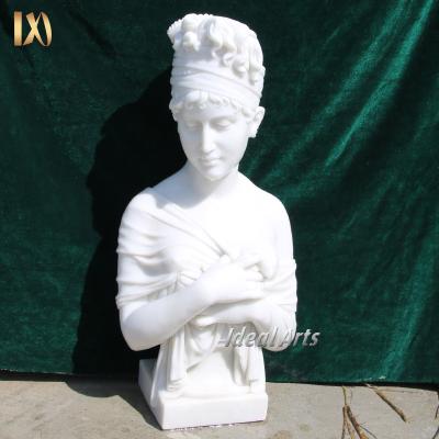 China Modern White Marble Carving Bust Female Sculpture Factory Interior Decoration Stone Half Naked Marble Nature Sculpture Bust for sale