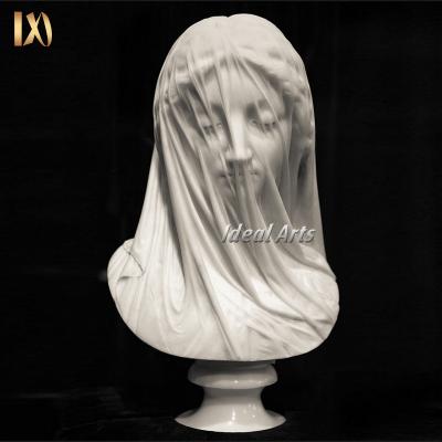 China Veiled Lady Carved Famous Modern Ideal Arts Virgin Giovanni Strazza Bust Marble Statue for sale