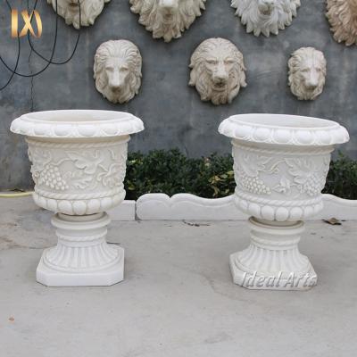 China Good Quality Ideal Stone Europe Arts Garden Flower Pots Outdoor Decorative White Marble Flower Pots for sale