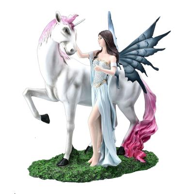 China Decorative China Housemate Fairy with Unicorn Wolf Collectible Statue Polyresin Fairy for sale