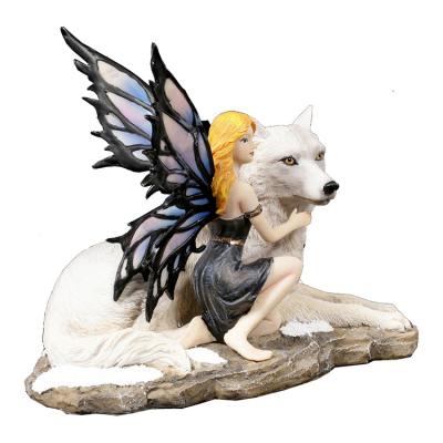 China Decorative China Housemate Fairy with White Wolf Fairy Collectible Statue Poly Resin for sale