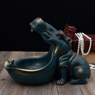 China Wholesale High Quality Resin Sculpture Figurine Storage Europe Hippo Home Decoration Locks Stand For Tabletop Animal Home Decor for sale