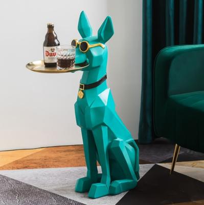 China Cool Europe Resin Craft Dog Tray Green Color Housekeeper Statue Home Decor Sculpture for sale