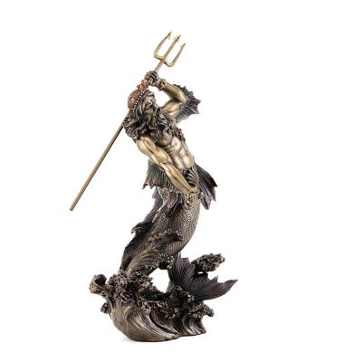 China Amercica Poseidon Holding Trident Statue and Horses Sculpt in Premium Cold Cast Bronze for sale