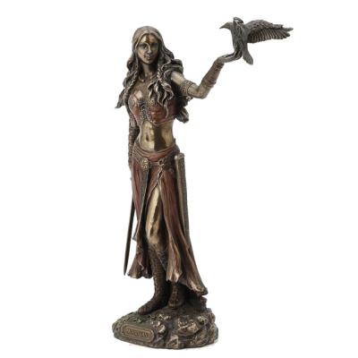 China Bronze Cast Morrigan of Amercica the Celtic Goddess of Battle W/Crow and Finished Bronze Sword Statue for sale