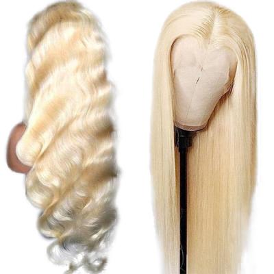 China Wholesale Silky Straight HD Wave Lace Up Brazilian Bone 613, Straight Transparent Lace PrePlucked 13x4 Frontal Hair Wig Nature Color Wig for sale