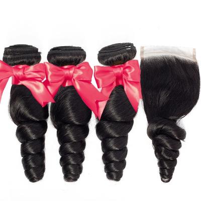 China Loose Wave Bundles Hair Volume With HD Lace Headband , 28 30 Inches Loose Wave 3 Brazilian Hair Bundles With Closure for sale