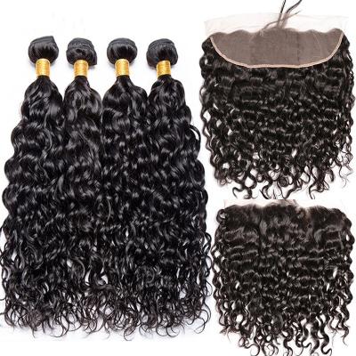 China Water Wave Weave Bundles With Closure Brazilian Hair Bundles With 4x4 5x5 6x6 Lace Frontal Closure for sale