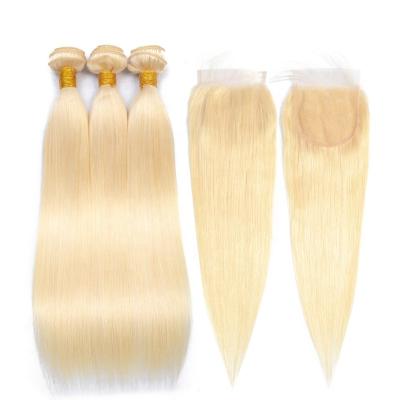 China Silky Straight Wave Color 613 Hair Bundles With Lace Closure Remy Brazilian Hair Weave Bundles Honey Blonde Bundles With Closure for sale