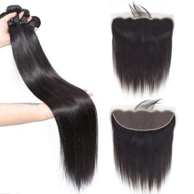 China Silky Straight Wave Hair Bundles With 13x4 Lace Frontal Brazilian Hair Straight Weaves 3 Bundles With Headband 28 30 Inch for sale