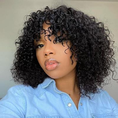 China Kinky Curly Kinky Curly Remy Brazilian Pixie Cut Short Bob Wigs Women's 180 Density Curly Bob Wig With Bangs For Short Glueless Full for sale