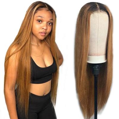 China Brazilian Straight Human Hair 13x4 4x4 Lace Closure Wigs Ombre Wave Honey Blonde Lace Front Human Hair Highlight 613 Silky Straight Lace Front Wig for sale