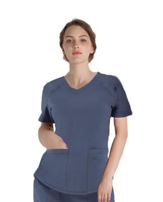 China 180 GSM Polyester 62% Rayon 33% Spandex 5% Women Plain Nurse Short Sleeve Uniform Antimicrobial Wrinkle-free for sale