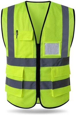 China Alta visibilidad 100% del poliéster Mesh Vest With Pockets Zipper reflexivo fluorescente en venta