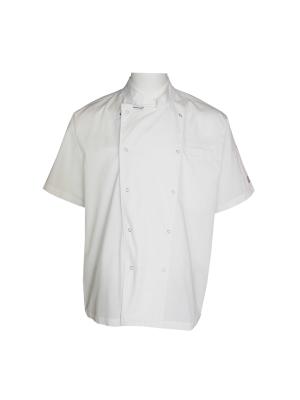 China Mancha 100% livre do enrugamento branco do revestimento de Uniform Half Sleeve do cozinheiro chefe do algodão de 240 G/M anti à venda