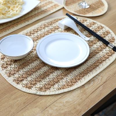 China Sustainable Washable Paper Place Mats Tables Elliptical Stripe Mats Non-Slip Heat Resistant Tea Cup Mat For Dinner for sale