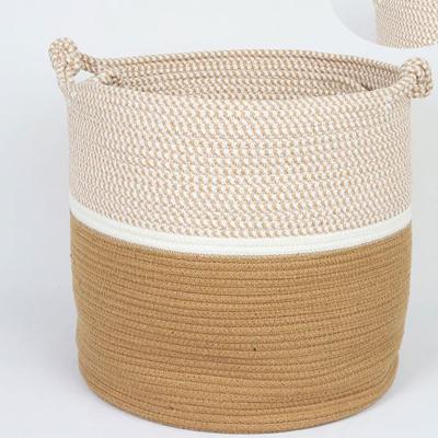 China Whosale Round Laundry Basket Different Size Cotton Rope Woven Folding Laundry Storage Baskets With Handle For Home for sale