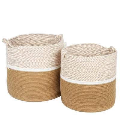 China Fascinating Design Folding Around Decorative Baby Nursery Storage Organization Cotton Rope Basket Storage With Handle for sale