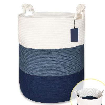 China Extra Large Folding Cover Rope Laundry Basket Cotton Rope Basket XXXL Tall Laundry Toy Woven Basket for sale