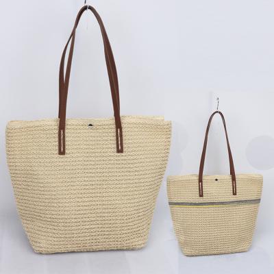 China Hip Hop Corn Husk Handbag Beach Rattan Holiday Handmade Female Bag With Wooden Handle Polyester Striping Straw Bag for sale