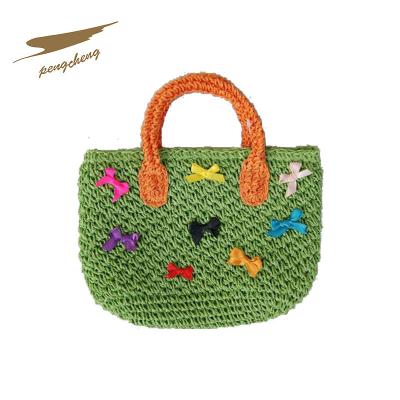 China TOGGING BAG Green Color Handbag Cloth Bag Paper Straw Kids Handbag Crochet Beach Bag for sale