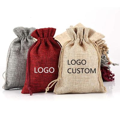 China Gift promotion 17*23cm drawstring bag jute eco-friendly custom reusable canvas pouch with logo custom in stock for sale